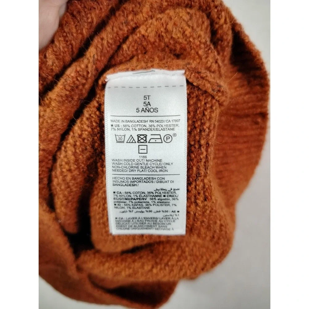 Old Navy Sweater Girls 5T Orange Mock Neck Ruffle Cable Knit Pullover Winter